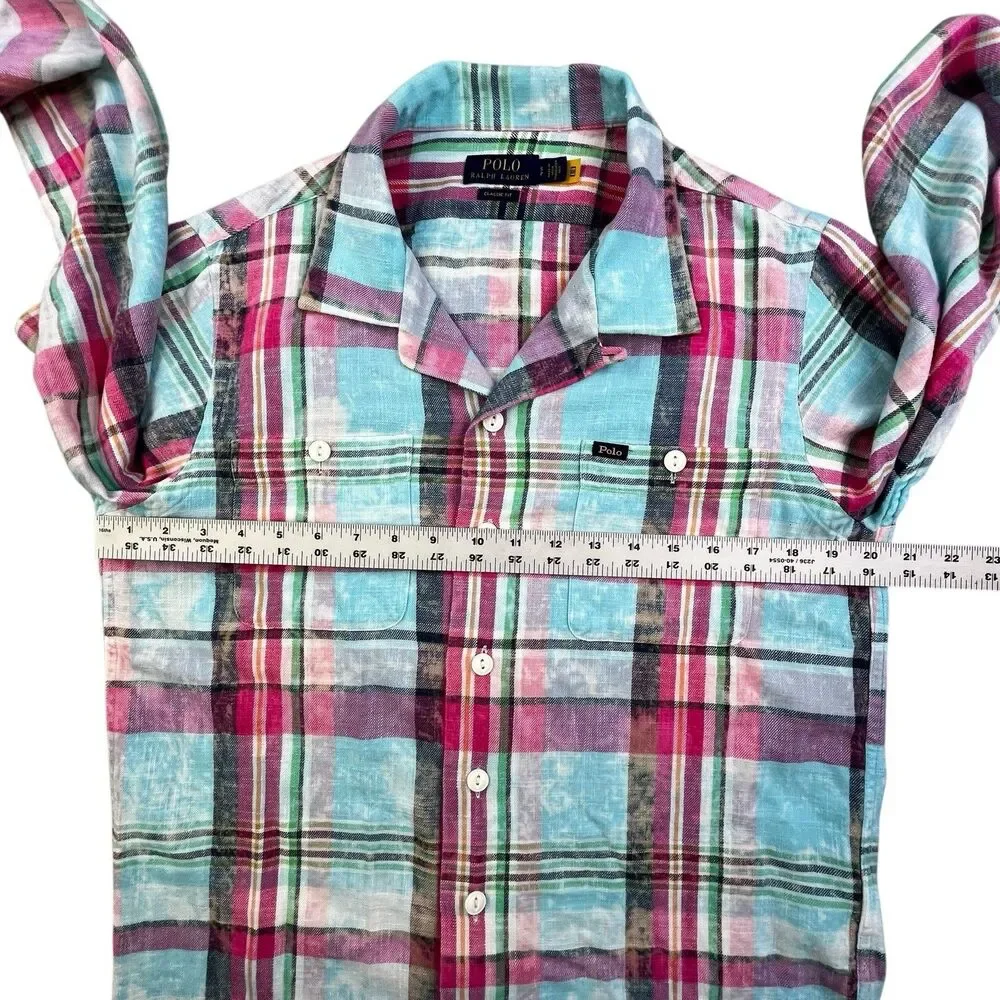 Polo Ralph Lauren Flannel Shirt Mens Small Loop Collar Plaid Chest Pockets